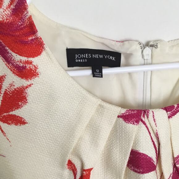 Jones New York Floral Dress Knee Length Sleeveless, Pink Floral Lined Zip Sz 12 - Picture 2 of 7